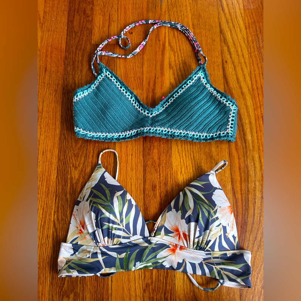Floral and Knit Bikini Tops
